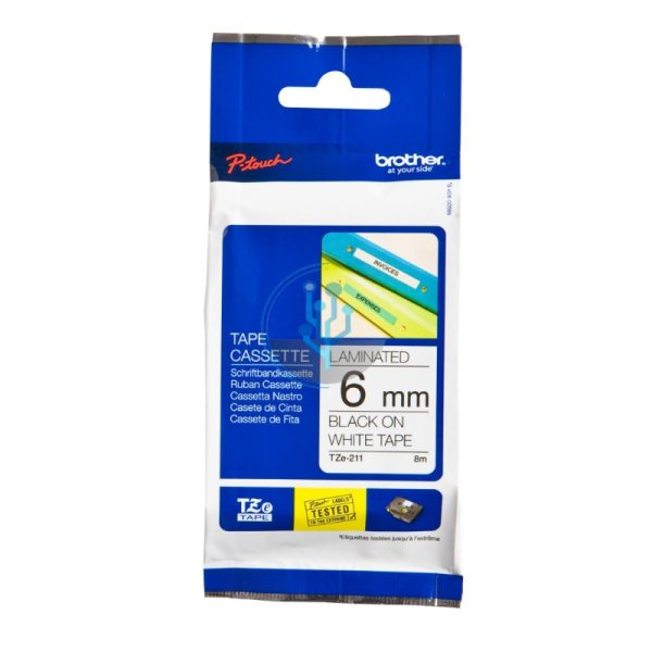 Cinta Brother tze-211 Black on White 1/4" (6mm)