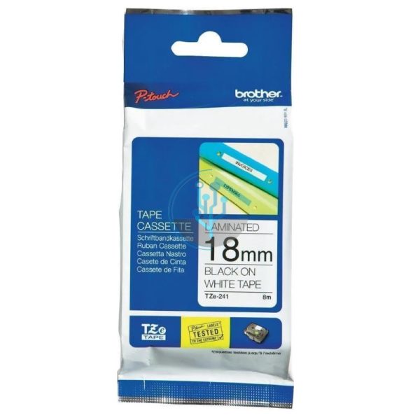 Cinta Brother tze-241 Black on White 3/4" x 8mts (18mm)