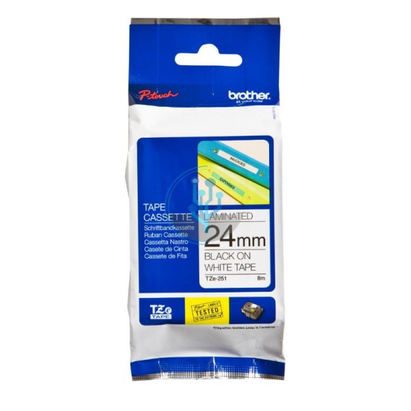 Cinta Brother tze-251 Black on White 1" x 8mts (24mm)