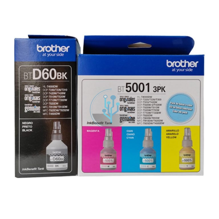 Kit Tintas Brother bt-5001 colores y negro dcp-t310, t510w