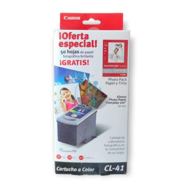 Tinta Canon CL-41P Color + Papel Foto Glossy IP1800, MP140 300 Páginas