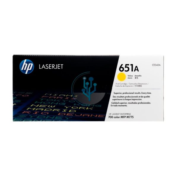 Toner HP CE342A (651a) Yellow. Compatibilidad con HP LaserJet Color m775, m775dn, m775f, m775z. ventas@alcorisuministros.com