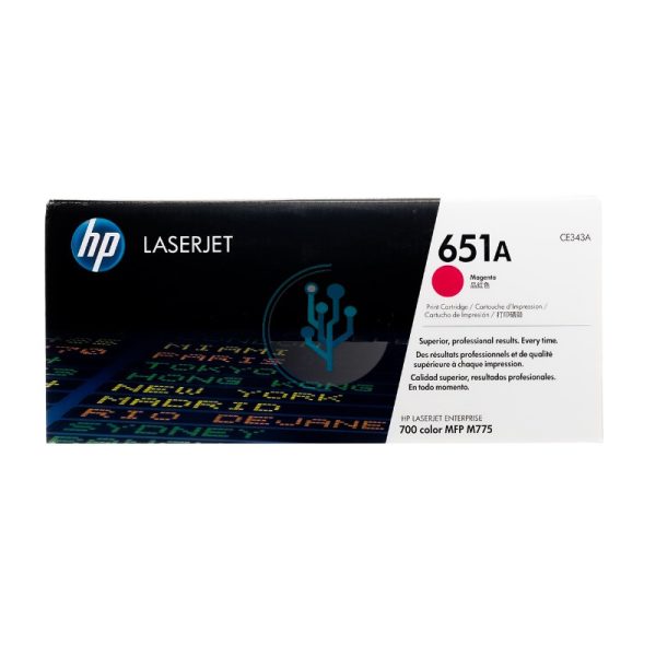 Toner HP CE343A (651a) Magenta. Compatibilidad con HP LaserJet Color m775, m775dn, m775f, m775z. ventas@alcorisuministros.com