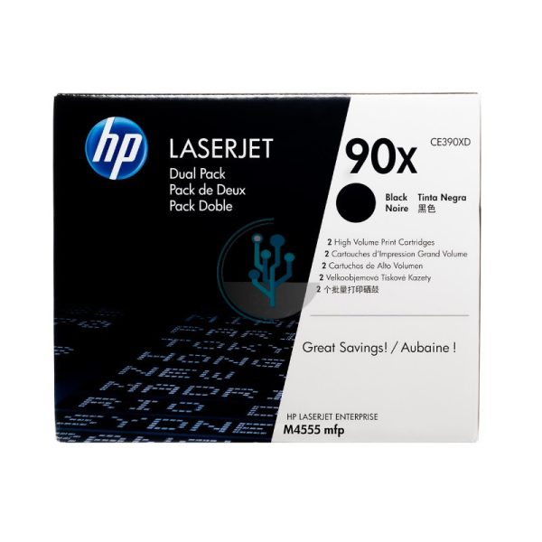 Toner HP CE390XD (90x) Black (pack 2 ce390x). Compatibilidad con HP M4555f, M4555h, M602n, M602x, M603xh. ventas@alcorisuministros.com