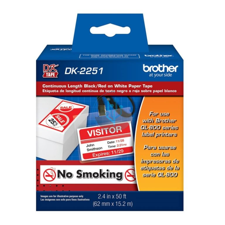 Rollo Continuo Brother DK-2251 62mmX15m Texto Rojo y Negro