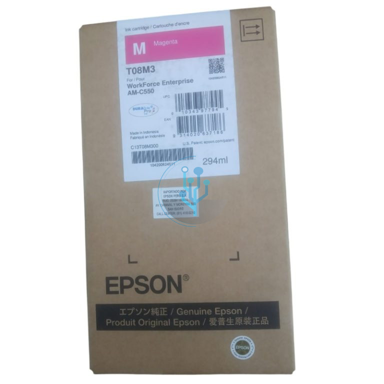 Compra el cartucho de tinta Epson T08M300 magenta original de alta capacidad. Rendimiento de 28,000 páginas para Epson WorkForce Enterprise AM-C550.